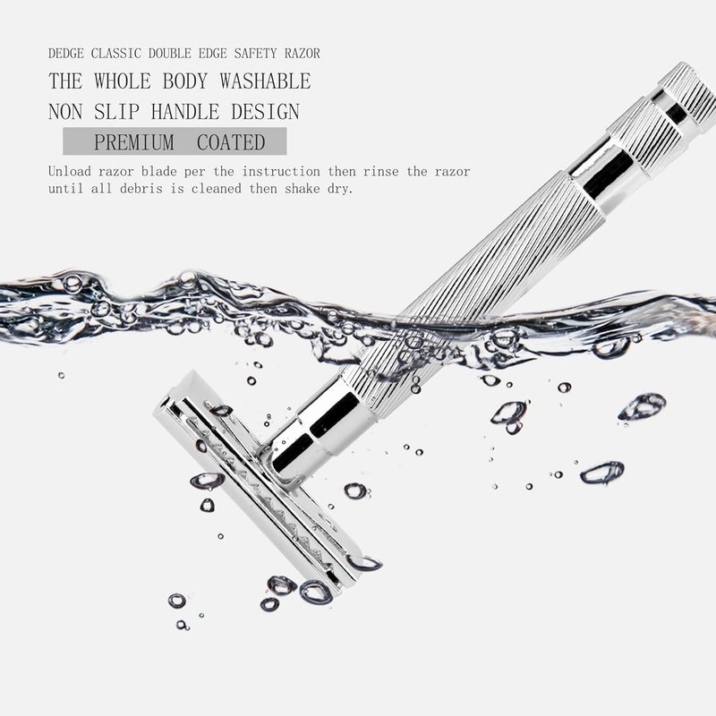 DEDGE Classic Double Edge Safety Razor Single Blade Razor For Men, Reusable Razor, with 5 Premium Razor Blades -Chrome - Image 3